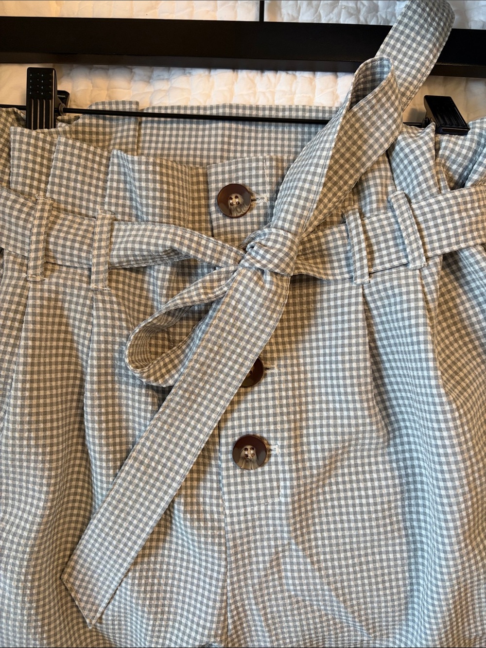 Gray Gingham High Waist Pants